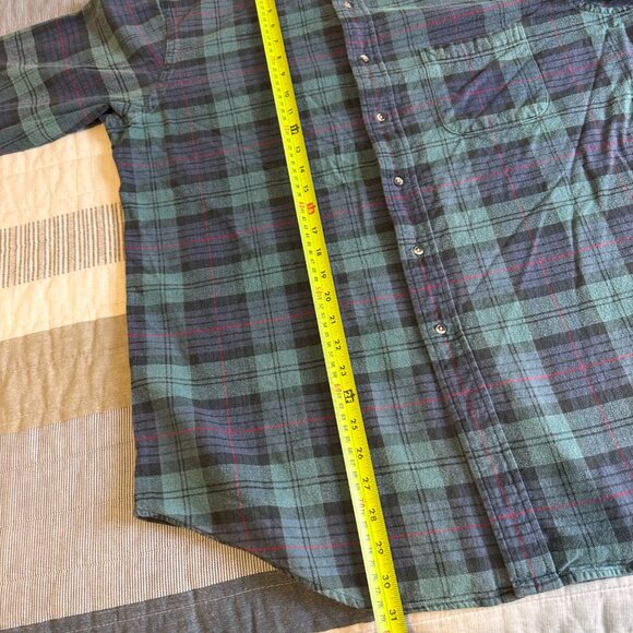 Lands' End Casual Button Down Mens Large Blue Plaid Rugged Retro Flannel Shirt - Picture 4 of 6
